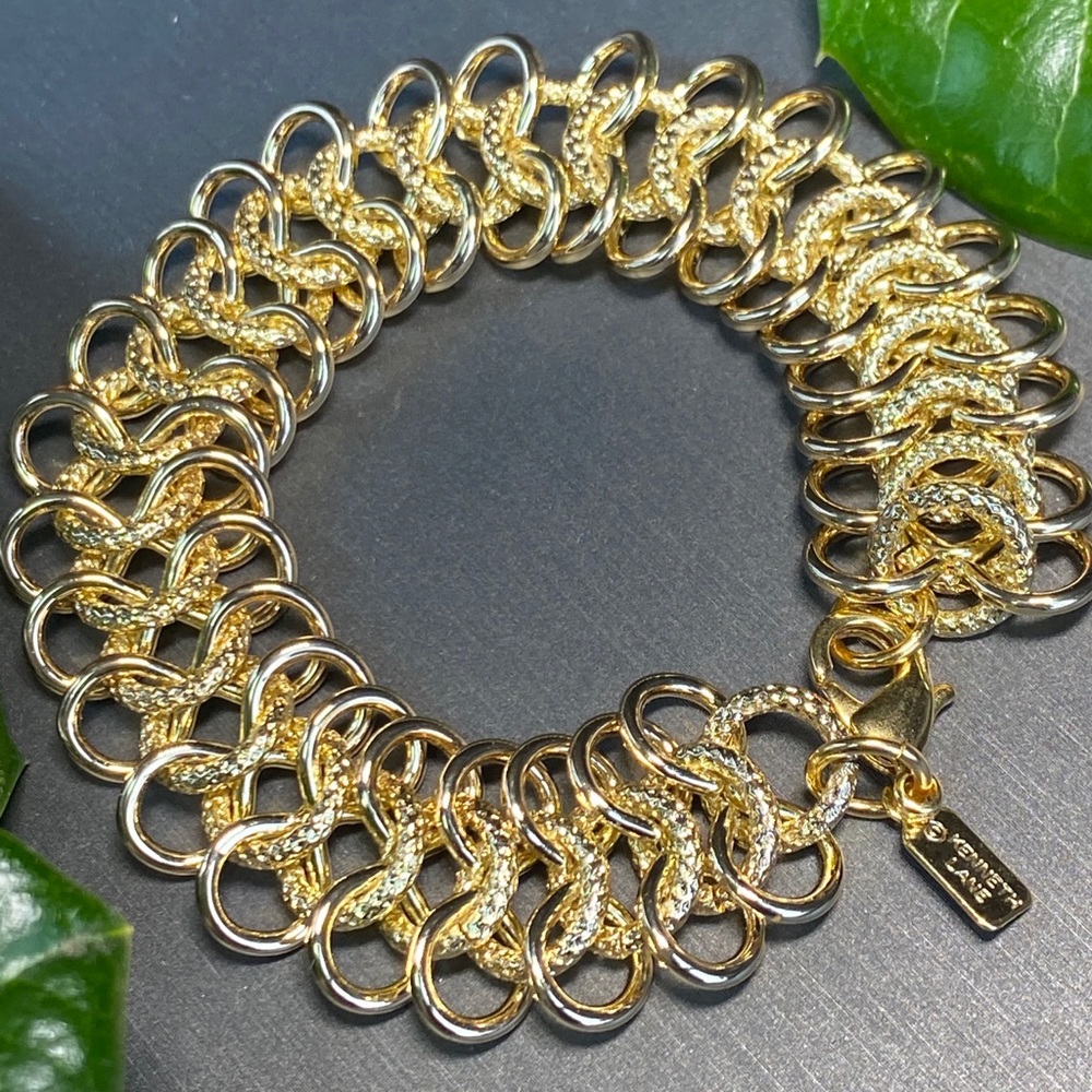 Kenneth Jay Lane 22K Gold Plt Mega Wide Bracelet Y2K